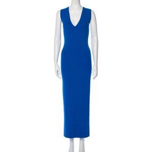 Wes Gordon Ribbed Knit Long Maxi Dress Fitted Column Sz S Blue Sleeveless‎